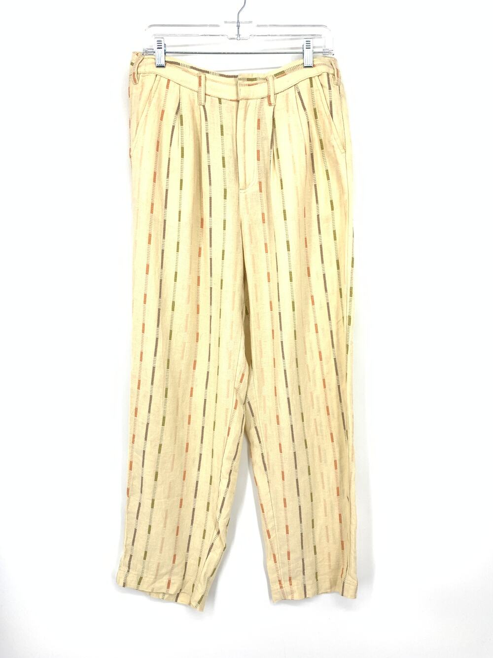 Free People Soft Spirit Trousers Womens Sz 6 Beige Sand Combo Cotton Linen Blend